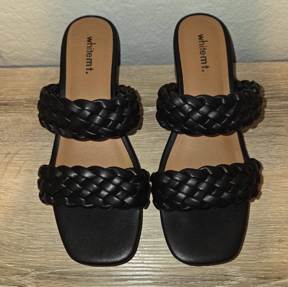 9.5W Black Braided Wedge Sandals